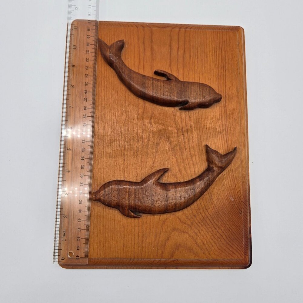 Mid Century Carved Teak Wood Dolphin Wall Hanging Art - Picture 3 of 4